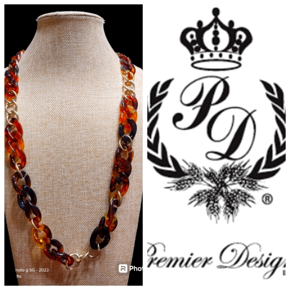 NWOT Premier Designs Margot  Vintage Faux Tortoise Shell Link Necklace